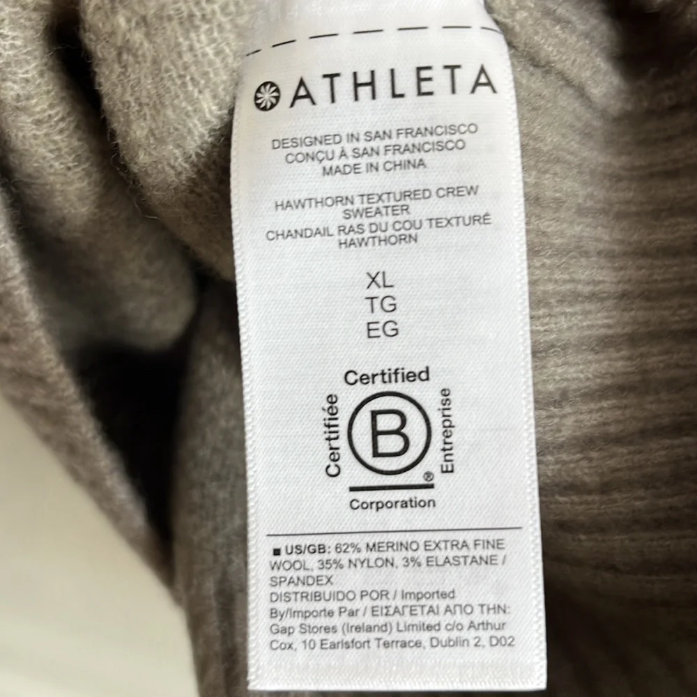 Athleta Hawthorn Textured Crew Sweater / Sahara Bluff Grey‎ / SZ XL
